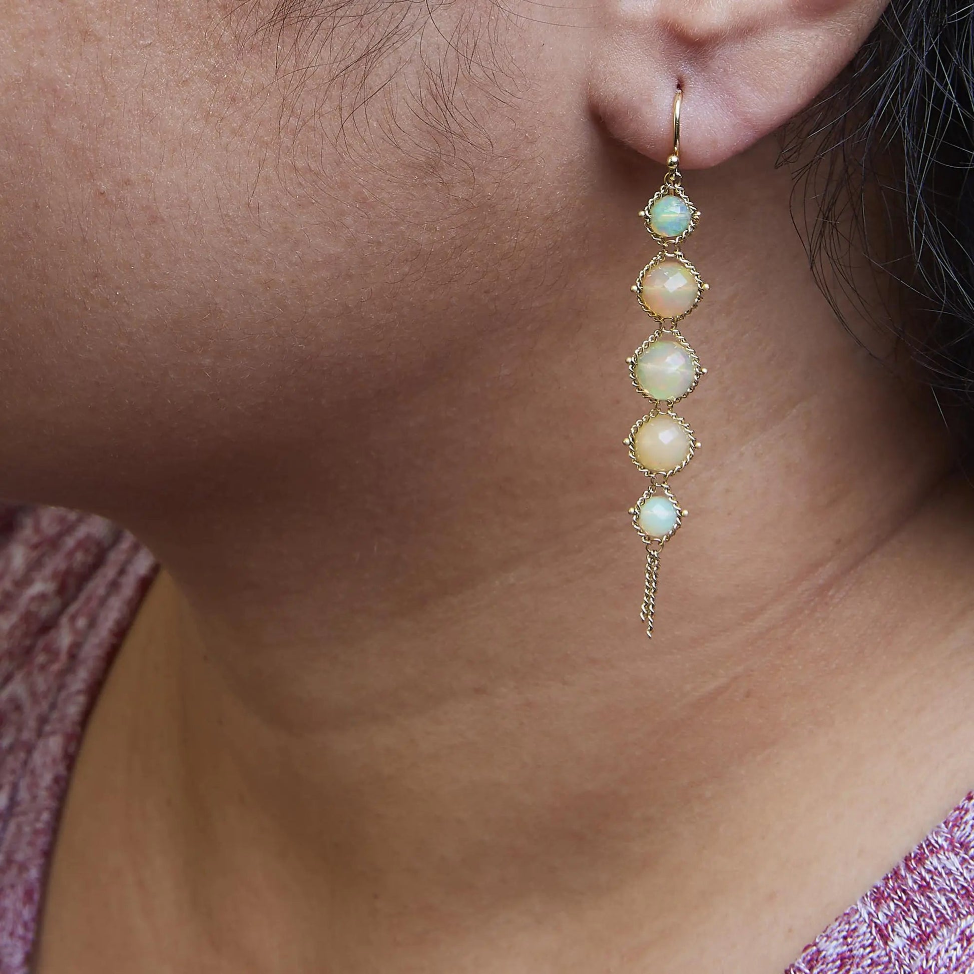 18K Yellow Gold Woven Egyptian Opal 2 1/2 Inch Drop and Dangle Earrings WEM Support (www.WEM.support)