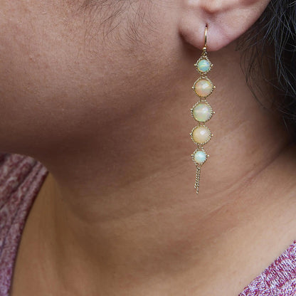 18K Yellow Gold Woven Egyptian Opal 2 1/2 Inch Drop and Dangle Earrings WEM Support (www.WEM.support)