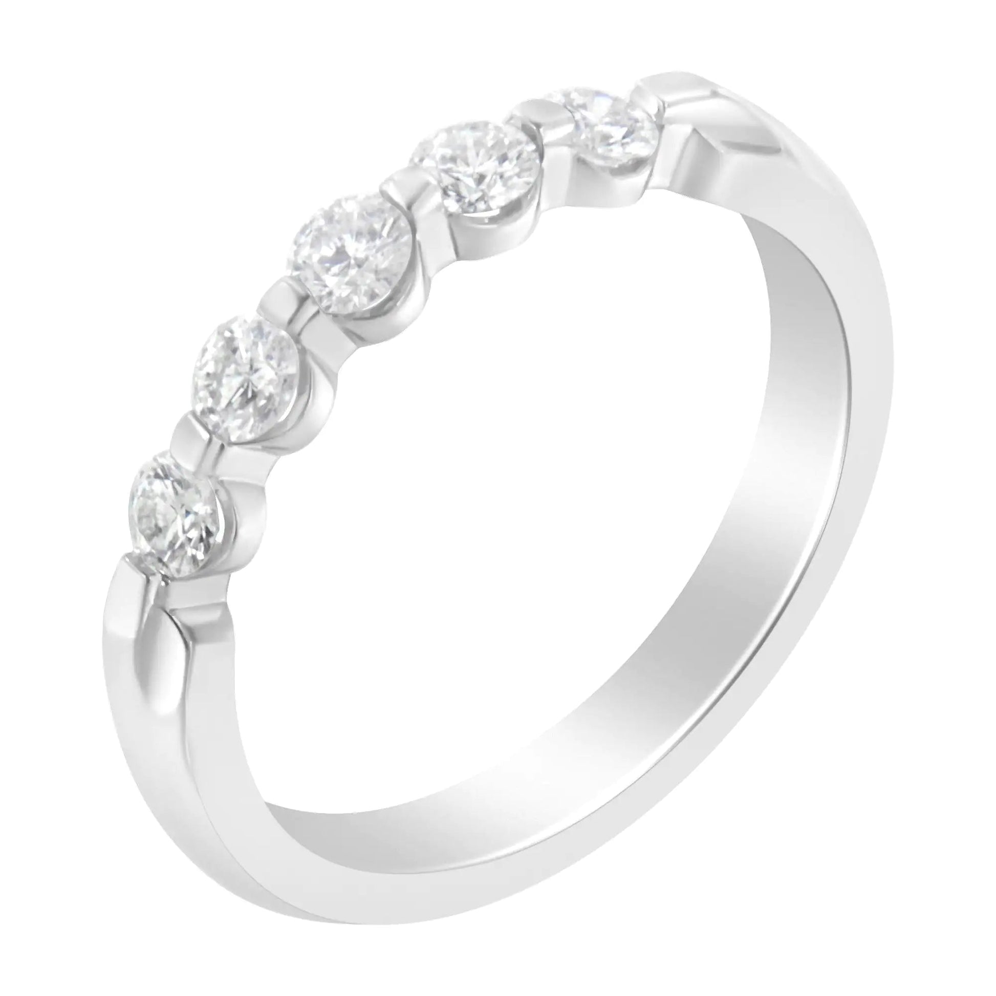 14K White Gold 1/2 cttw Diamond 5-Stone Band Ring (H-I Clarity, SI2-I1 Color) WEM Support (www.WEM.support)