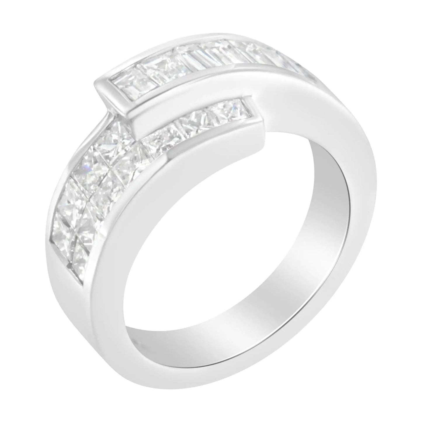 14K White Gold 2.0 Cttw Channel-Set Princess and Baguette-Cut Diamond Bypass Ring Band (G-H Color, SI1-SI2 Clarity) WEM Support (www.WEM.support)