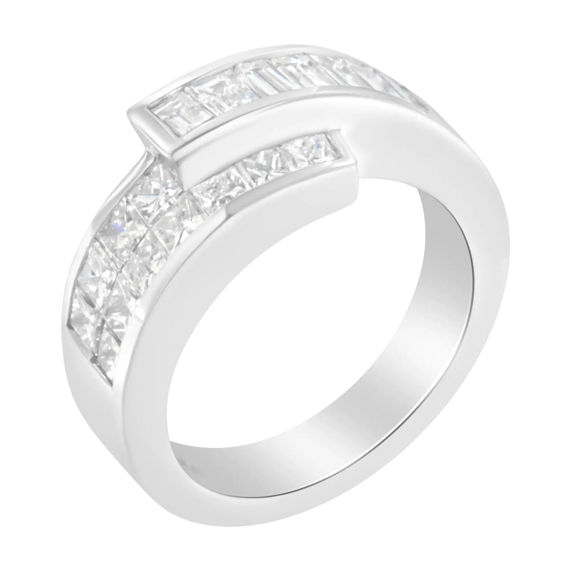 14K White Gold 2.0 Cttw Channel-Set Princess and Baguette-Cut Diamond Bypass Ring Band (G-H Color, SI1-SI2 Clarity) WEM Support (www.WEM.support)