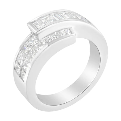 14K White Gold 2.0 Cttw Channel-Set Princess and Baguette-Cut Diamond Bypass Ring Band (G-H Color, SI1-SI2 Clarity) WEM Support (www.WEM.support)