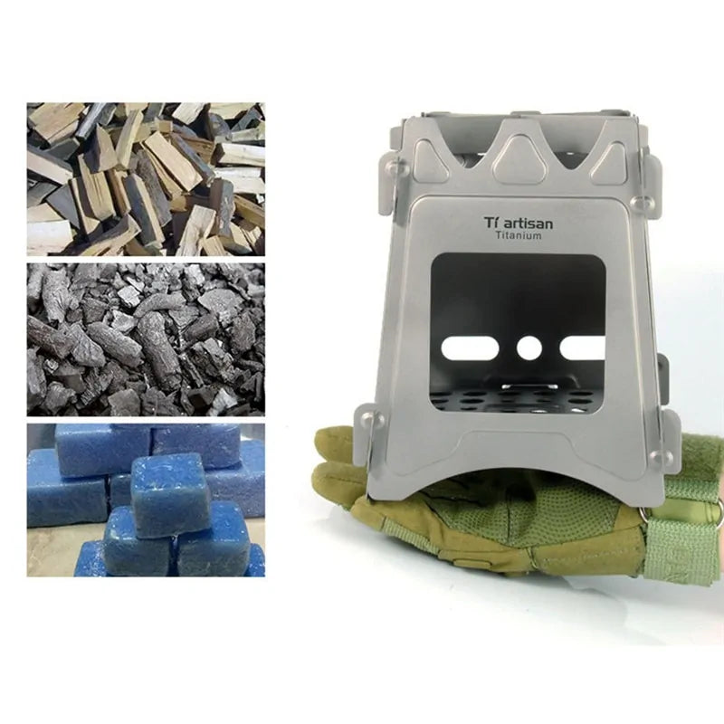 Ultraleichter Titan-Holzbrenner Campingkocher WEM Support (www.WEM.support)