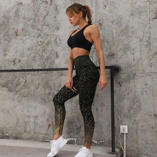 High Waisted Glittered Workout Leggings WEM Support (www.WEM.support)