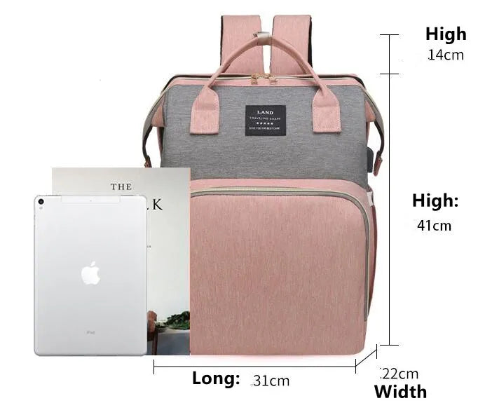 Multifunctional Maternity Diaper Backpack with Removable Mosquito Net and Baby Crib WEM Support (www.WEM.support)