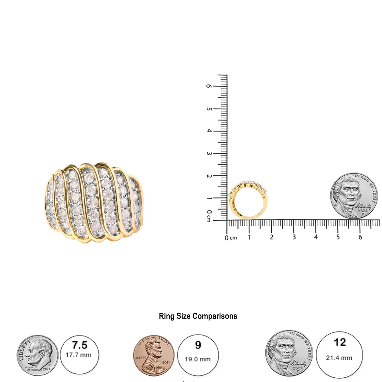 10 Yellow Gold 2.00 Cttw Diamond Multi Row Cocktail Band Ring (I-J Color, I1-I2 Clarity) WEM Support (www.WEM.support)