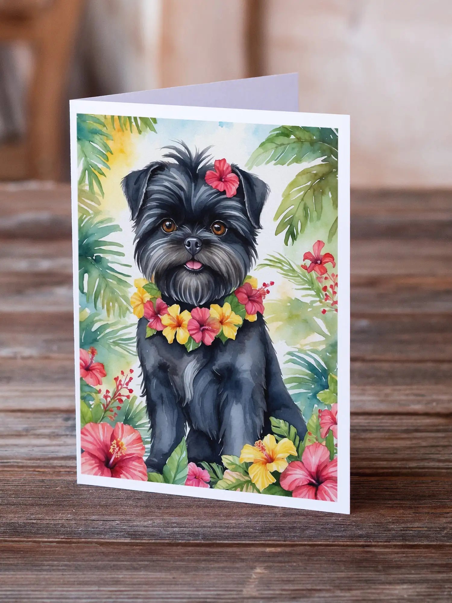 Affenpinscher Luau Greeting Cards Pack of 8 WEM Support (www.WEM.support)