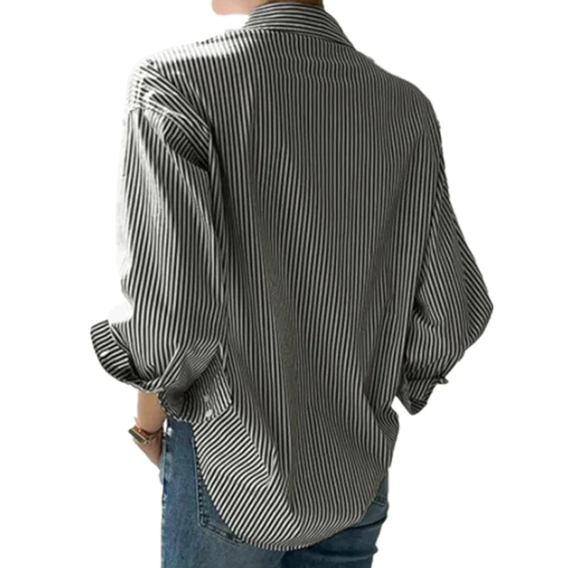 Women's Loose Striped Long-Sleeved Shirt WEM Support (www.WEM.support)