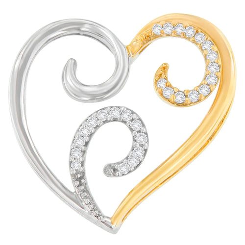10K Two-Toned Gold 1/10 cttw Round Cut Diamond Swirl Heart Accent Pendant Necklace (H-I, I1-I2) WEM Support (www.WEM.support)