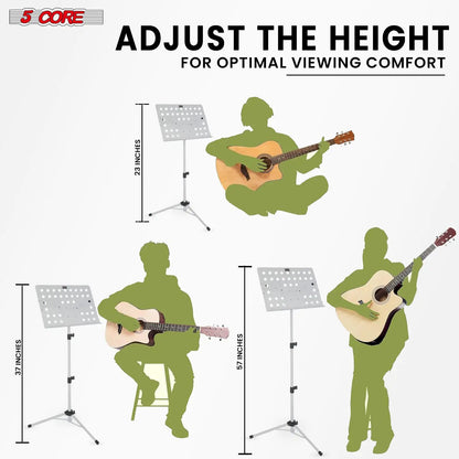 5Core Music Stand For Sheet Music Portable Tripod Adjustable Folding Note Holder White WEM Support (www.WEM.support)
