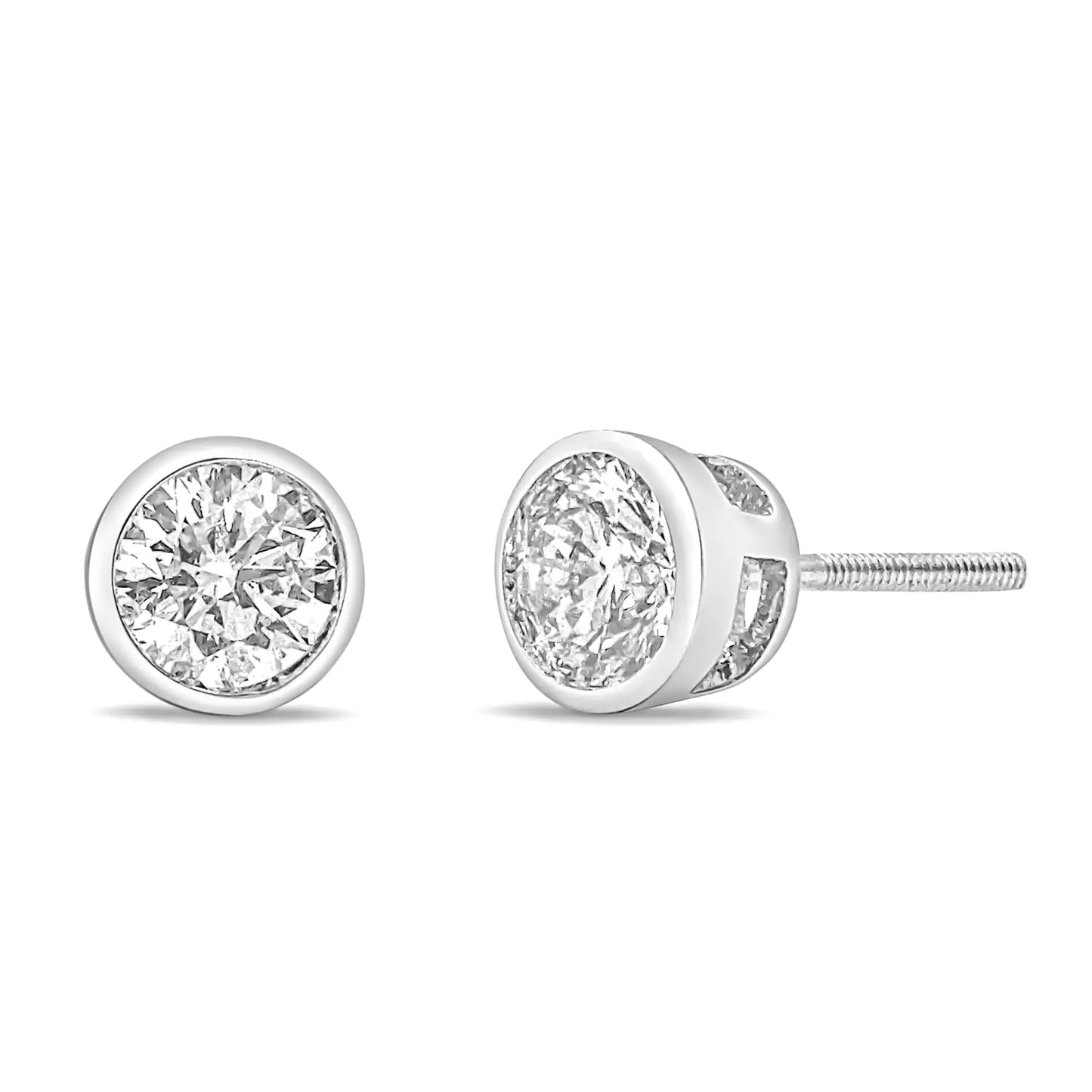14K White Gold Lab Grown Diamond Screw-Back Classic Bezel Solitaire Stud Earrings (G-H Color, VS2-SI1 Clarity) WEM Support (www.WEM.support)