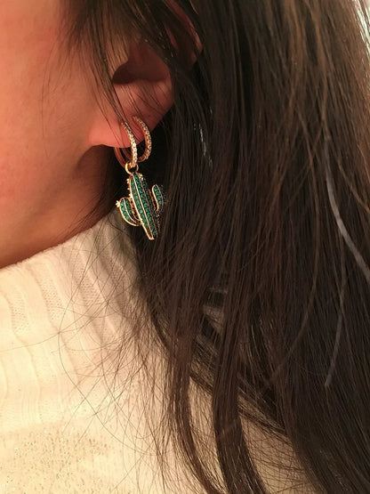 Summer Green Cactus Monaco Earrings WEM Support (www.WEM.support)