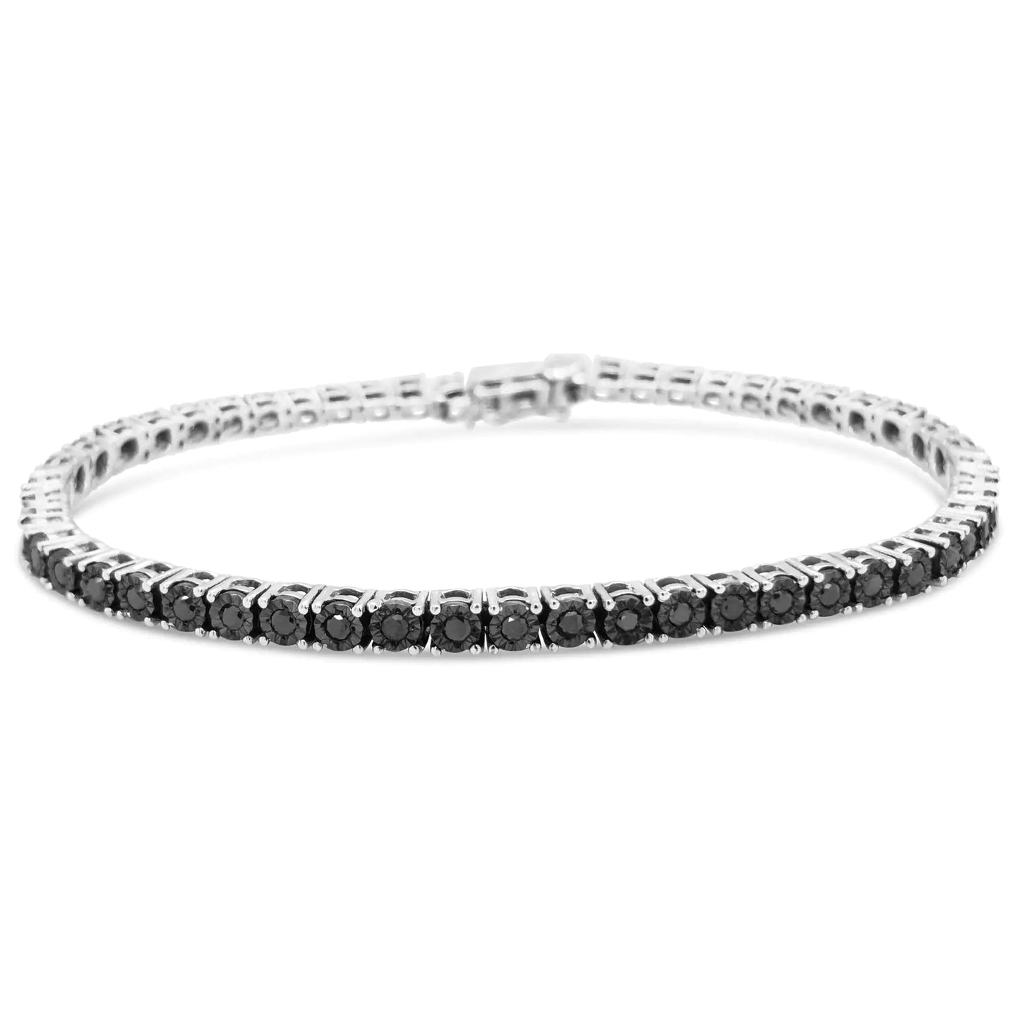.925 Sterling Silver 1.0 Cttw Miracle-Set Treated Black Diamond Round Miracle Plate Tennis Bracelet (Black Color, I3 Clarity) - 7.25" WEM Support (www.WEM.support)