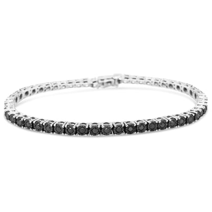 .925 Sterling Silver 1.0 Cttw Miracle-Set Treated Black Diamond Round Miracle Plate Tennis Bracelet (Black Color, I3 Clarity) - 7.25" WEM Support (www.WEM.support)