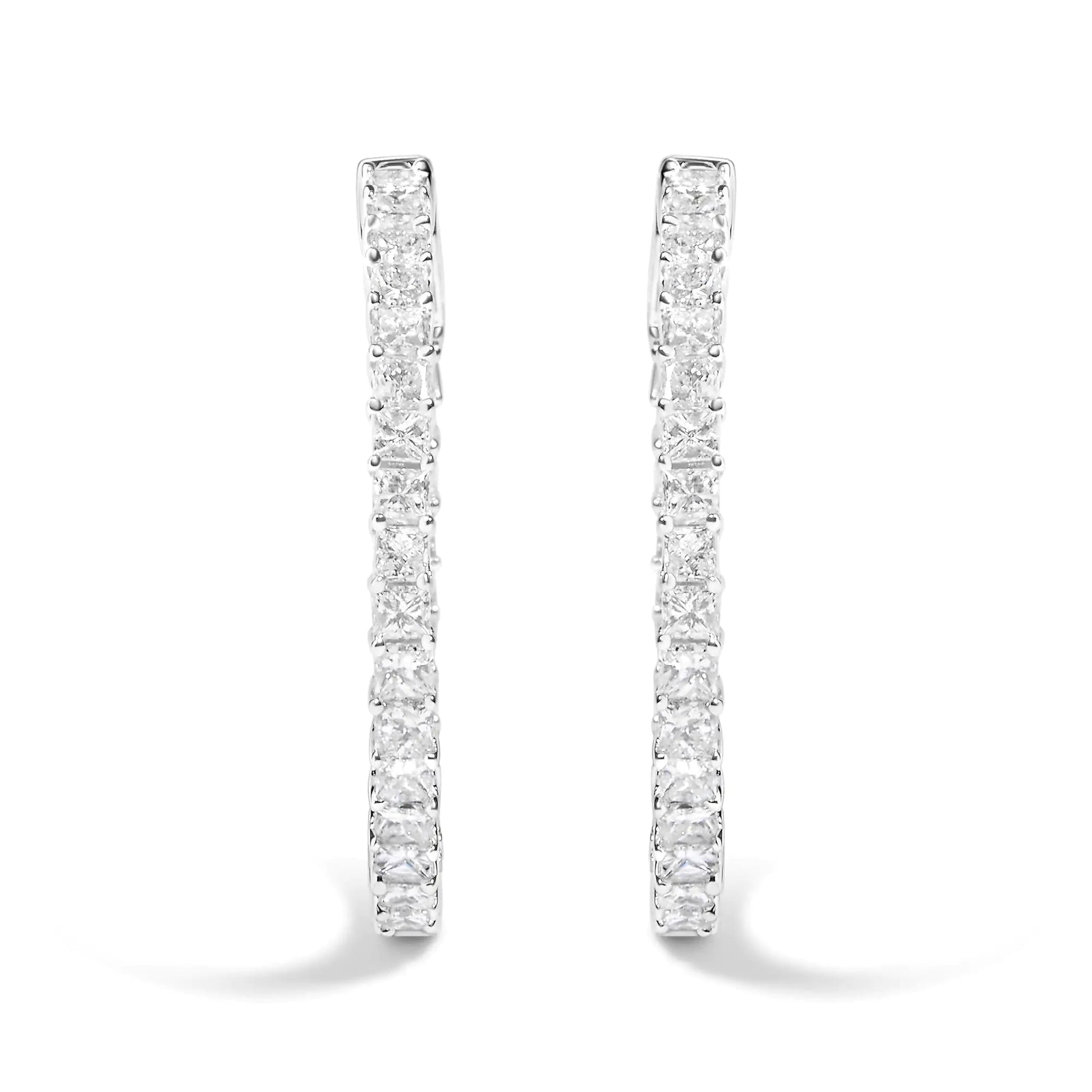 14K White Gold Natural Princess Cut Diamond Inside Out Hoop Earrings (G-H Color, SI2-I1 Clarity) WEM Support (www.WEM.support)