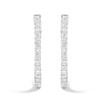 14K White Gold Natural Princess Cut Diamond Inside Out Hoop Earrings (G-H Color, SI2-I1 Clarity) WEM Support (www.WEM.support)