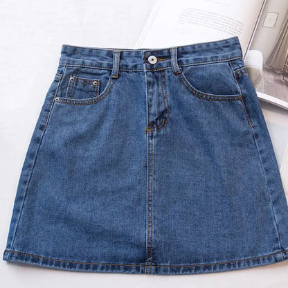 Retro High Waist A-Line Denim Skirt for Women