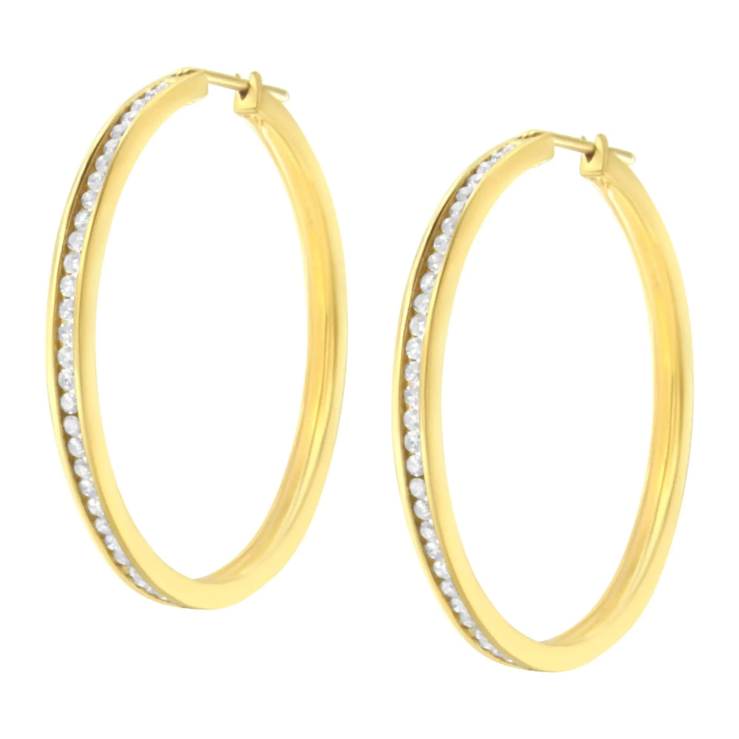 10K Yellow Gold 1 cttw Channel Set Diamond Hoop Earrings (I-J Clarity, I1-I2 Color) WEM Support (www.WEM.support)