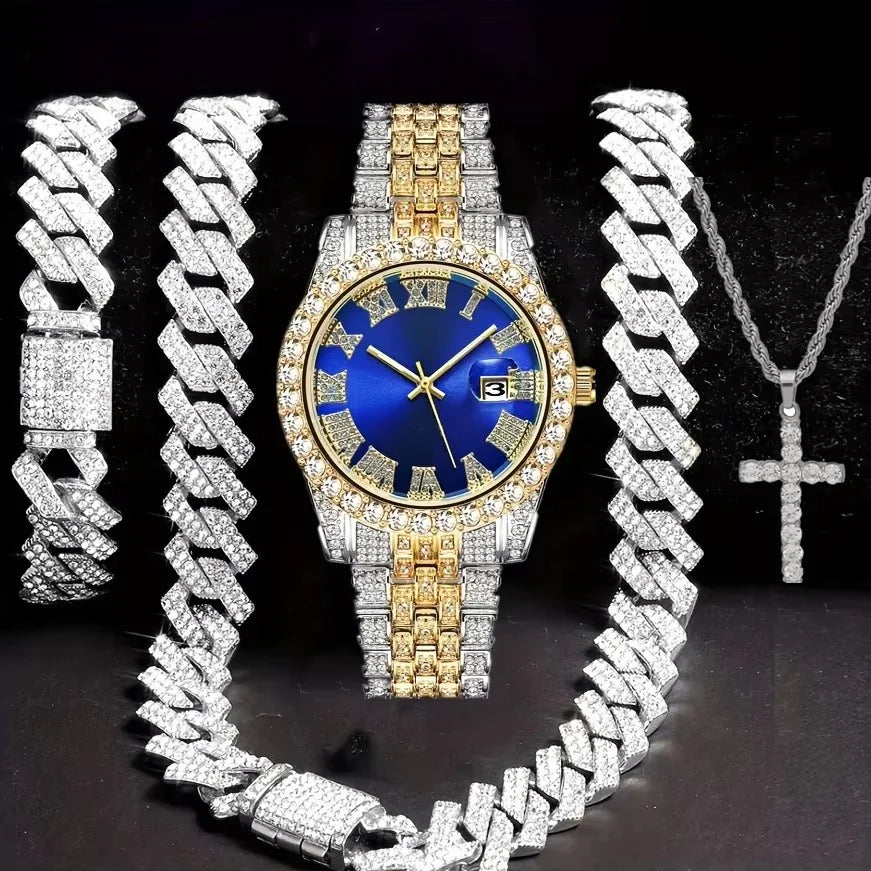 Hip Hop Jewelry Set – Bracelet, Necklace & Diamond Watch HejK.com Marketplace LLC