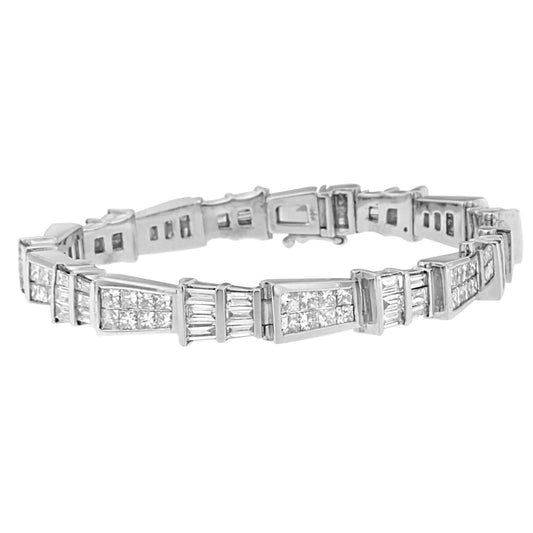 14K White Gold Princess and Baguette-Cut Diamond Geo-Link Bracelet(8.35 cttw,G-H Color,VS1-VS2 Clarity) WEM Support (www.WEM.support)