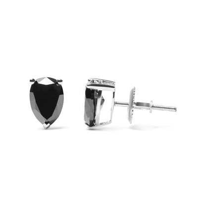 14K White Gold Treated Black Pear Shaped Solitaire Diamond 3 Prong Stud Earrings (Black Color, VS2-SI1 Clarity) WEM Support (www.WEM.support)