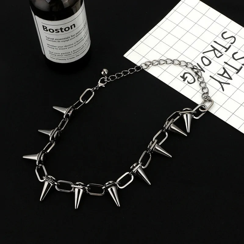 Handmade Choker Necklace Silver Spike Rivet WEM Support (www.WEM.support)