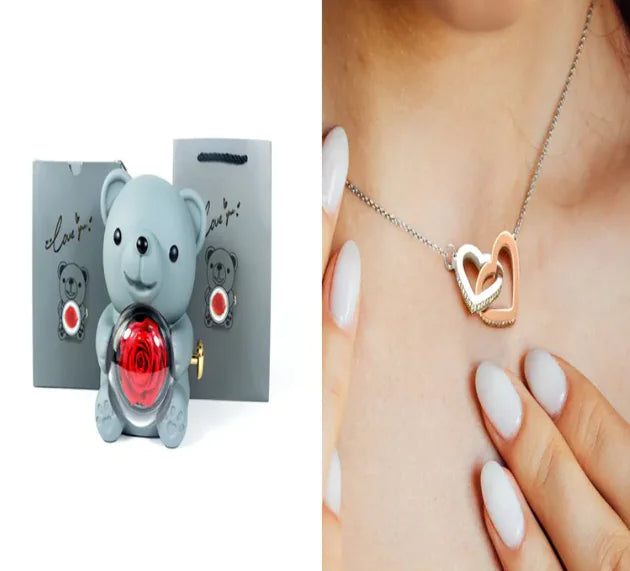 Eternal Rose Teddy Bear Jewelry Box & Necklace WEM Support (www.WEM.support)