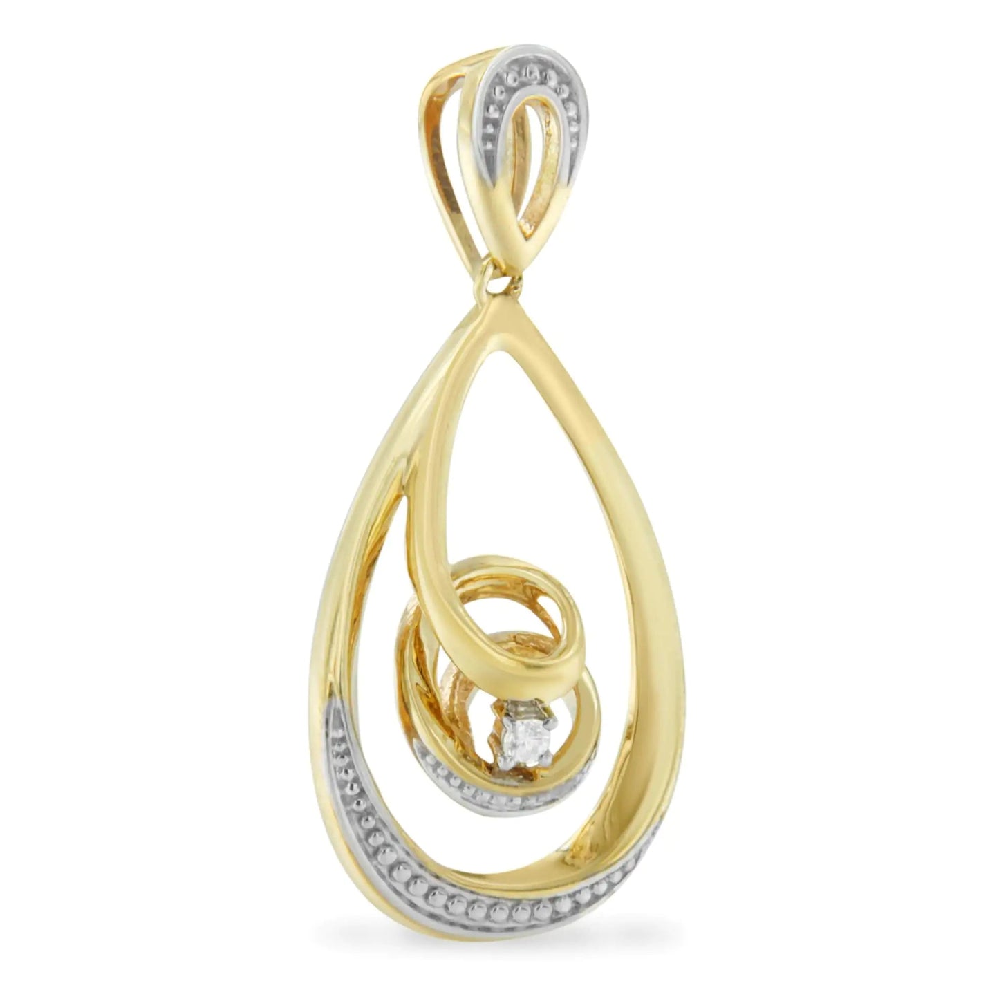 10K Gold Brilliant-Cut Diamond-Accented Open Teardrop Twisted Curl 18" Pendant Necklace (J-K Color, I2-I3 Clarity) - Choice of Gold Colors (10K Yellow Gold) WEM Support (www.WEM.support)