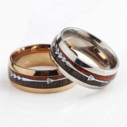 Stainless Steel Wood Grain Arrow Inlaid Ring WEM Support (www.WEM.support)