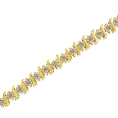 14K Yellow Gold-Plated .925 Sterling Silver 6.0 cttw Classic Round-Cut Diamond "S" Link Bracelet (J-K Color, I1-I2 Clarity) - Size 7.5" WEM Support (www.WEM.support)