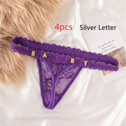 Women's Lace Transparent Rhinestone Letter Shorts WEM Support (www.WEM.support)