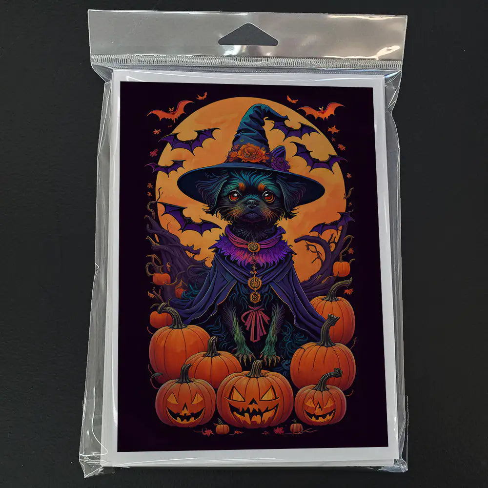 Affenpinscher Witchy Halloween Greeting Cards Pack of 8 WEM Support (www.WEM.support)