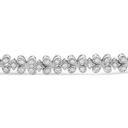 14K White Gold 1 1/2 Cttw Round Diamond Floral Clover-Shaped Link Bracelet (H-I Color, SI1-SI2 Clarity) - Size 7" WEM Support (www.WEM.support)