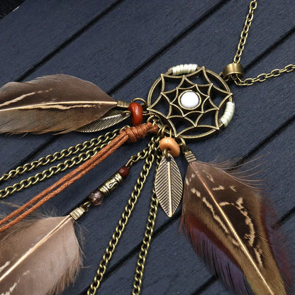 Feather Round Dream Catcher Necklace