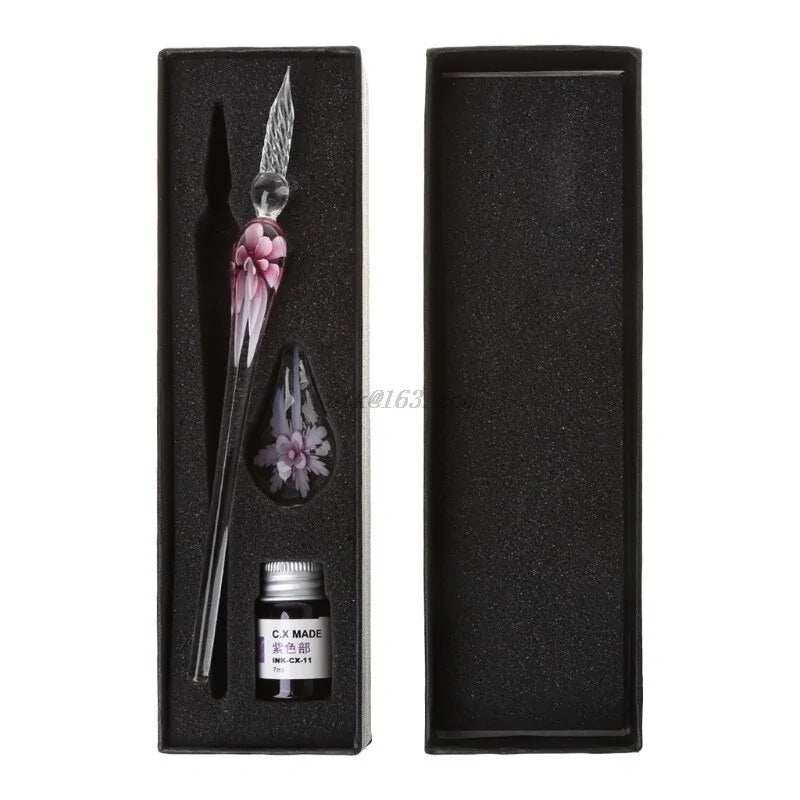 Elegant Crystal Floral Glass Dip Pen WEM Support (www.WEM.support)