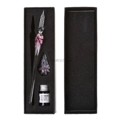 Elegant Crystal Floral Glass Dip Pen WEM Support (www.WEM.support)