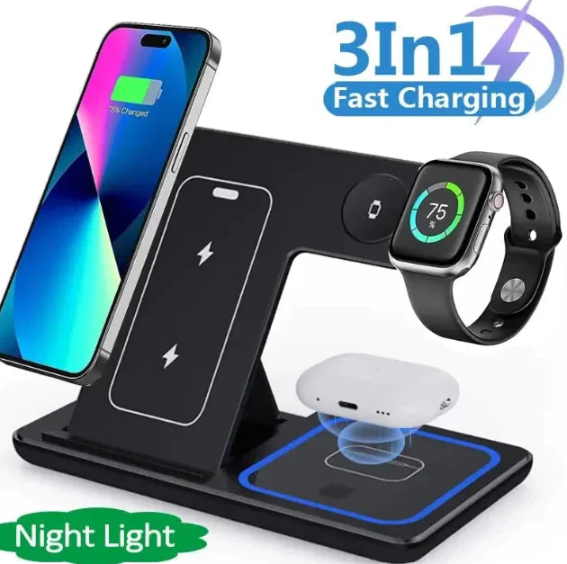 15W 3 In 1 LED Foldable Fast Wireless Charger Stand WEM Support (www.WEM.support)