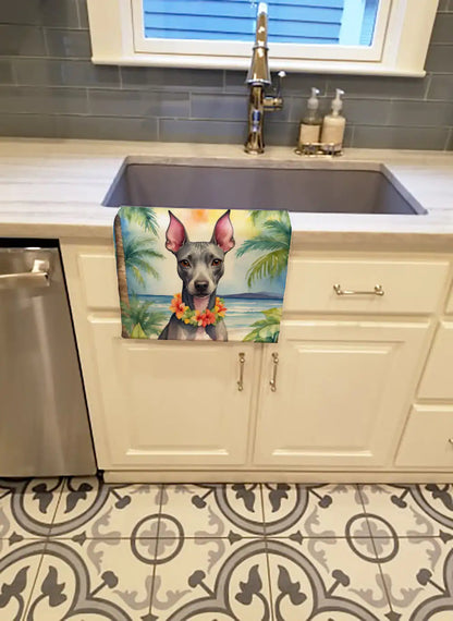 American Hairless Terrier Luau Kitchen Towel WEM Support (www.WEM.support)
