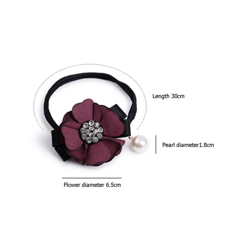 Elegant Rhinestone Flower Pearls Hair Curls Bun Maker WEM Support (www.WEM.support)