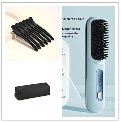 2-in-1 Wireless Hair Straightener Brush WEM Support (www.WEM.support)