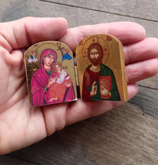 Wooden Christ & Virgin Icon Diptych WEM Support (www.WEM.support)
