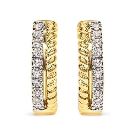 10K Yellow Gold 1/10 Cttw Diamond and Rope Twist Huggy Hoop Earrings (H-I Color, I1-I2 Clarity) WEM Support (www.WEM.support)
