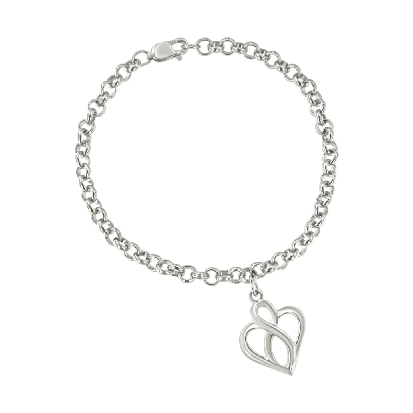 .925 Sterling Silver Open Heart with Center Vertical Infinity Chain Charm Bracelet - Size 7" WEM Support (www.WEM.support)