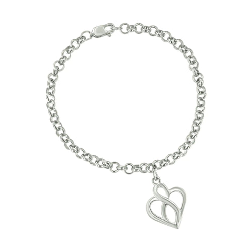 .925 Sterling Silver Open Heart with Center Vertical Infinity Chain Charm Bracelet - Size 7" WEM Support (www.WEM.support)