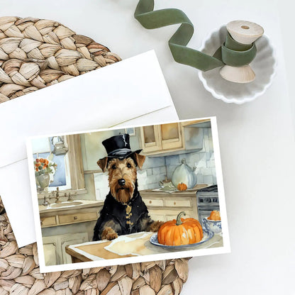 Airedale Terrier Fall Kitchen Pumpkins Greeting Cards Pack of 8 WEM Support (www.WEM.support)