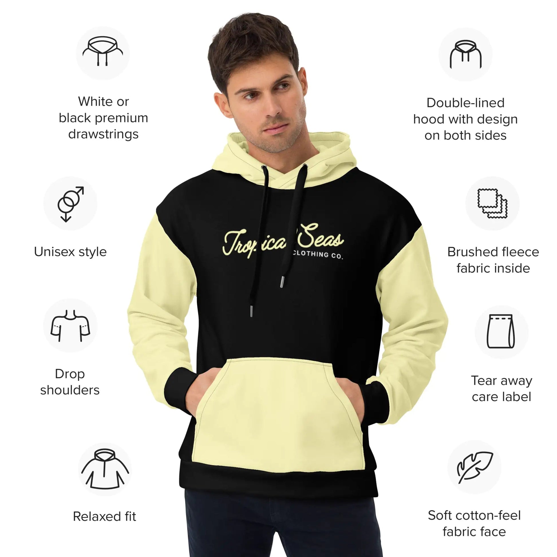 Cream Yellow Two-Tone Tropical Seas Hoodie WEM Support (www.WEM.support)