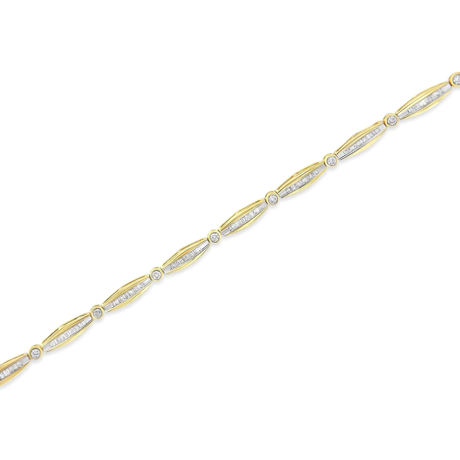 14K Yellow Gold 1-1/2 Cttw Round Brilliant-Cut & Baguette Cut Diamond Bezel and Tapered Link 7" Tennis Bracelet (H-I Color, I1-I2 Clarity) WEM Support (www.WEM.support)