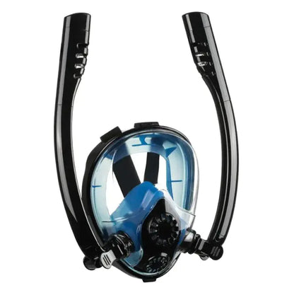 A full dry diving mask snorkeling mask with a dry snorkel valve, designed for natural breathing and panoramic visibility.