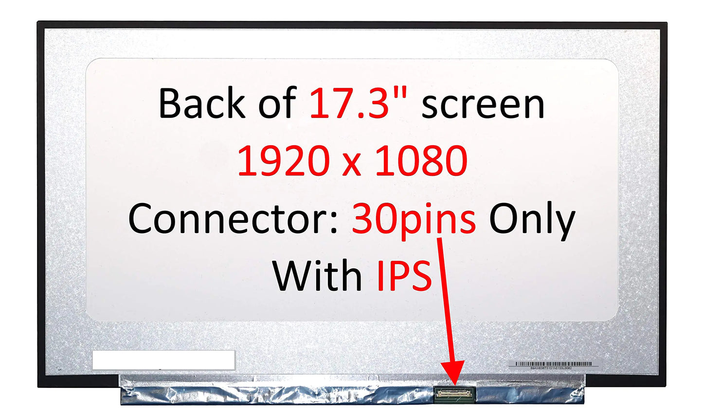 The image shows the back of a 17.3-inch laptop screen with a 1920 x 1080 resolution.