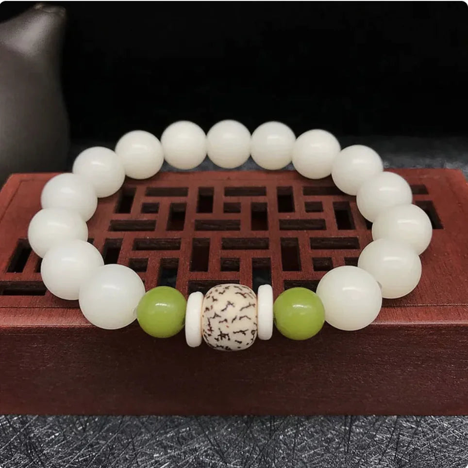 White Jade Bodhi Root 108 Bead Bracelet WEM Support (www.WEM.support)